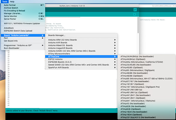 Arduino ide select attiny84 multiple board