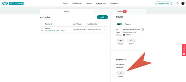 Arduino IoT neopixel project Things network settings