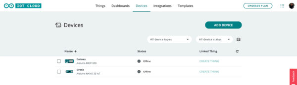 Arduino IoT neopixel project devices added