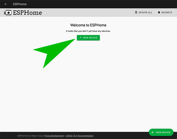 ESPHome installation select new device