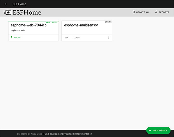 ESPHome configure device adopt created