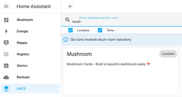 HomeAssistant Mushroom frontend search