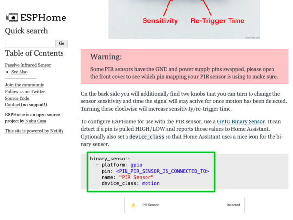 ESPHome Home Assistant pir sensor code