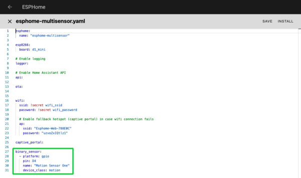 ESPHome Home Assistant pir sensor config