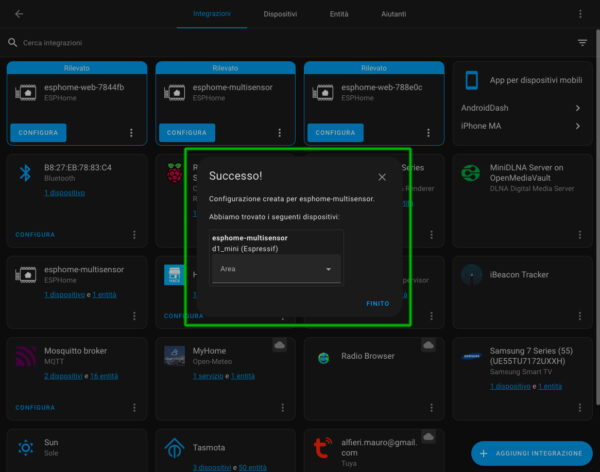 ESPHome Home Assistant pir sensor configure success