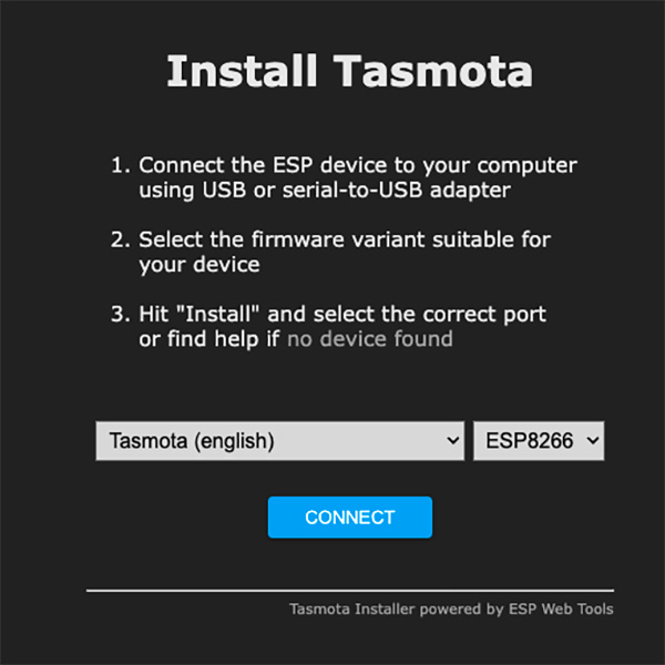 tasmota web installer connect