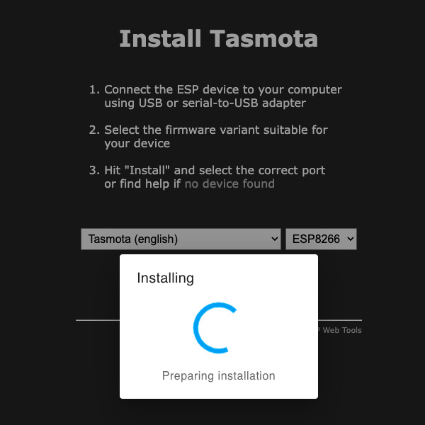 tasmota web installer prepare