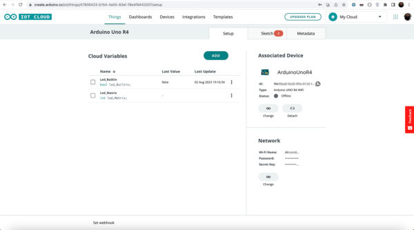 Arduino Uno R4 IoT Matrix variable create