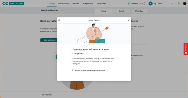 Arduino Uno R4 WiFI IoT Cloud connect the device to the pc