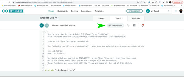 Arduino Uno R4 IoT Matrix goto the editor