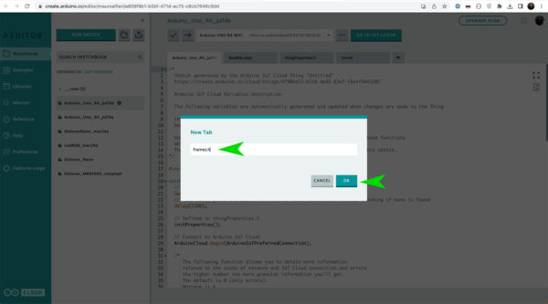 Arduino Uno R4 IoT Matrix insert the tab name