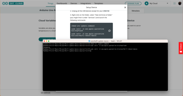 Arduino Uno R4 WiFI IoT Cloud exec the first part of update