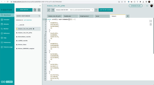 Arduino Uno R4 IoT Matrix paste the matrix number code