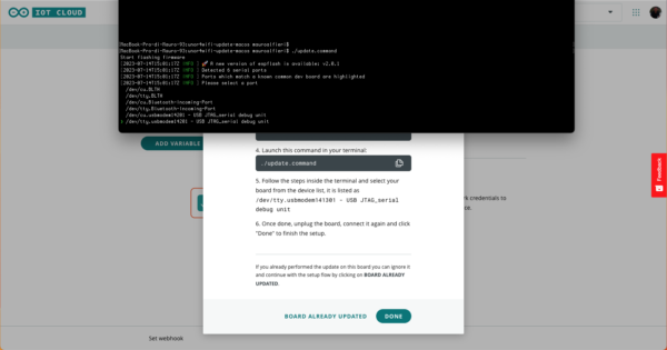 Arduino Uno R4 WiFI IoT Cloud update the formware by CLI