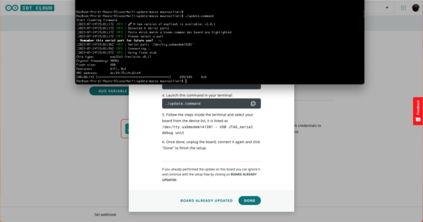 Arduino Uno R4 WiFI IoT Cloud update done