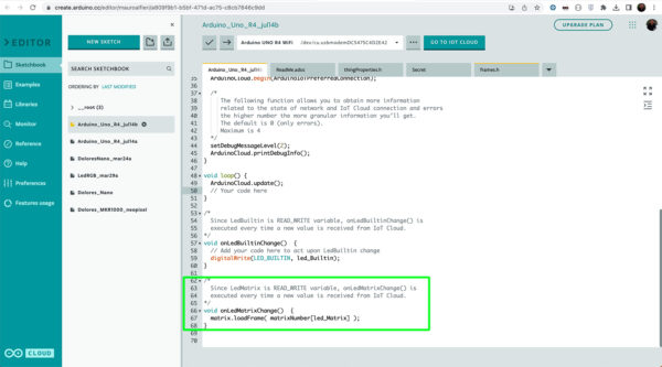 Arduino Uno R4 IoT Matrix add code for the matrix