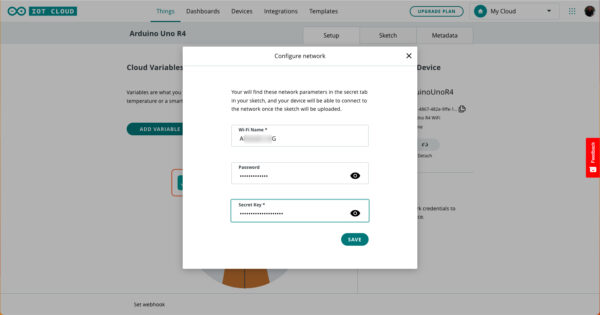 Arduino Uno R4 WiFI IoT Cloud Nework configure