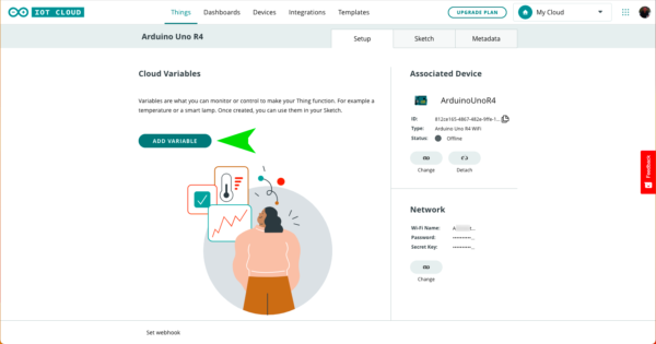Arduino Uno R4 WiFI IoT Cloud network configured