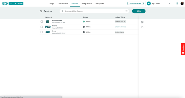 Arduino Uno R4 WiFI IoT Cloud device online