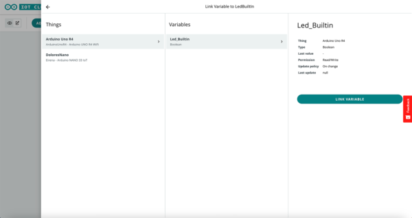 Arduino Uno R4 WiFI IoT Cloud variable linked