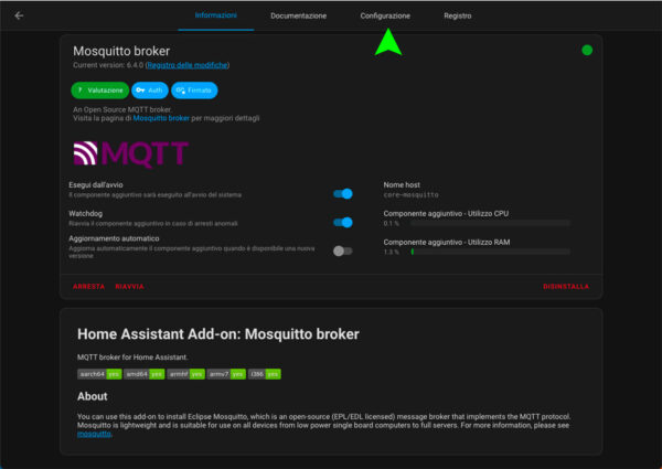 Home Assistant MQTT Mosquitto Broker started