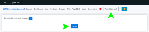 ZigBee2MQTT Touchlink scan