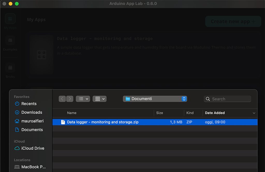Arduino App Lab select prject
